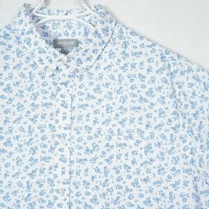 Ash & Erie Mens XL Slim Short Sleeve Floral Button Down Shirt Blue White Cotton